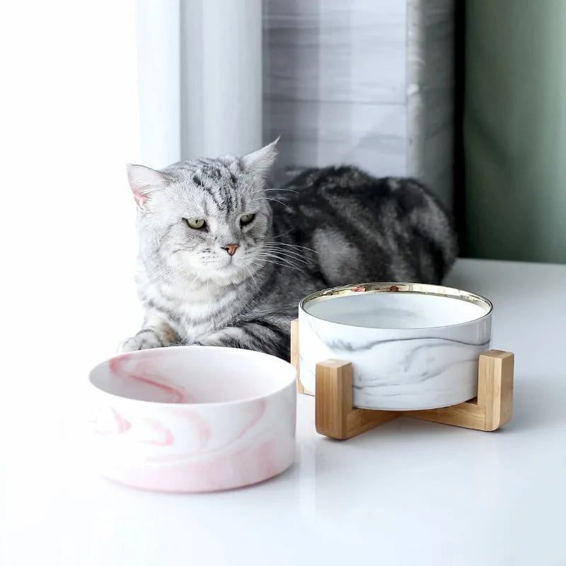 Marbling Ceramic Double Bowl For Pet - Living Elephant