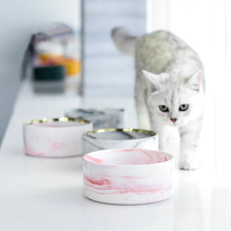 Marbling Ceramic Double Bowl For Pet - Living Elephant