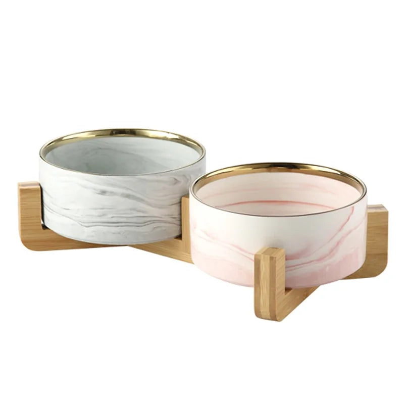 Marbling Ceramic Double Bowl For Pet - Living Elephant