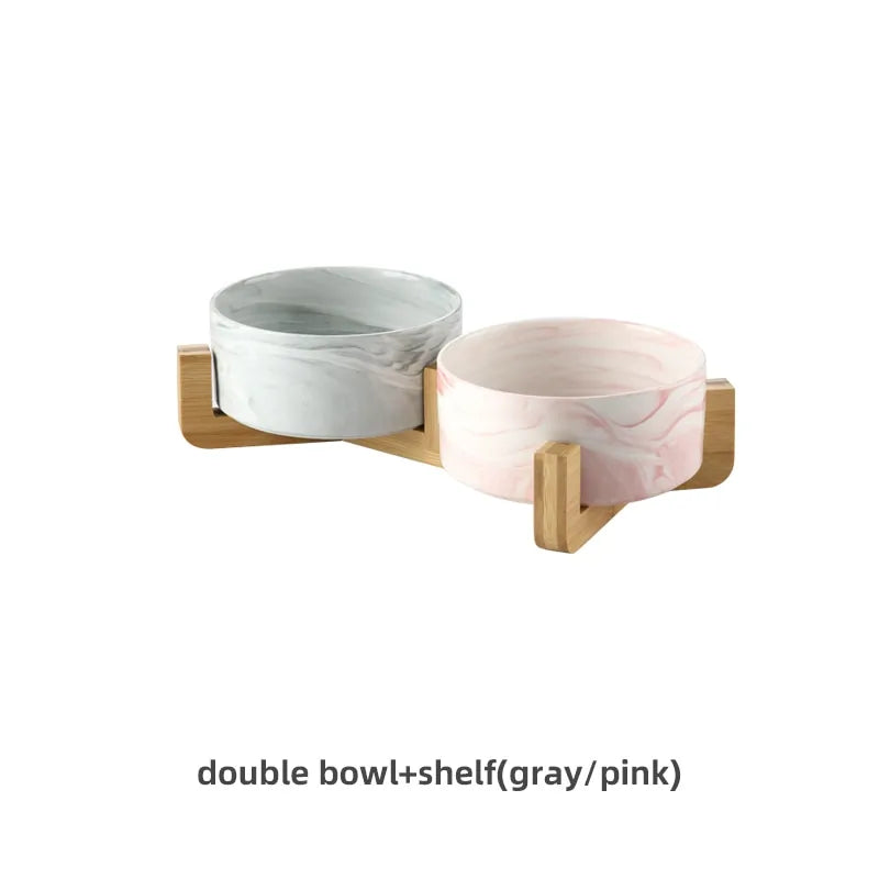 Marbling Ceramic Double Bowl For Pet - Living Elephant